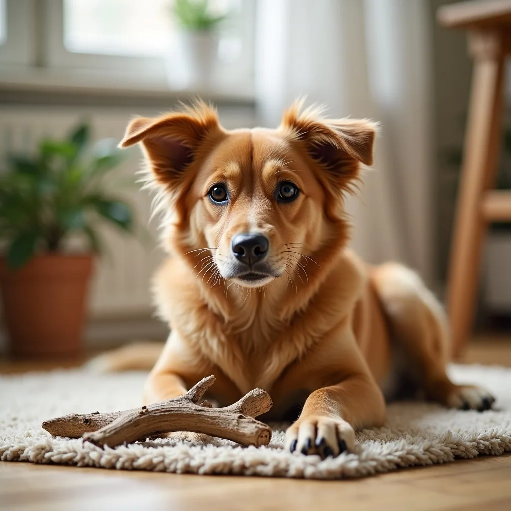 A dog enjoying a natural chew