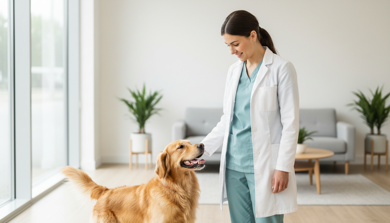 A vet with a happy dog