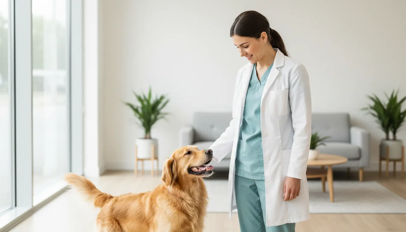 A vet with a happy dog